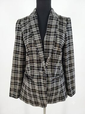 LOFT Black and White Plaid Tailored Blazer